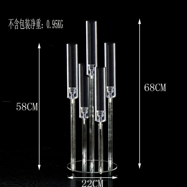 5-Head Solid Acrylic Candelabra Candleholder 68cm Height for Taper Candles