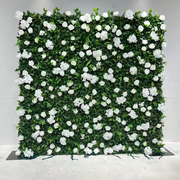 Limit Stock 8'X8' Flower Wall Roll up Greenery with white flowers