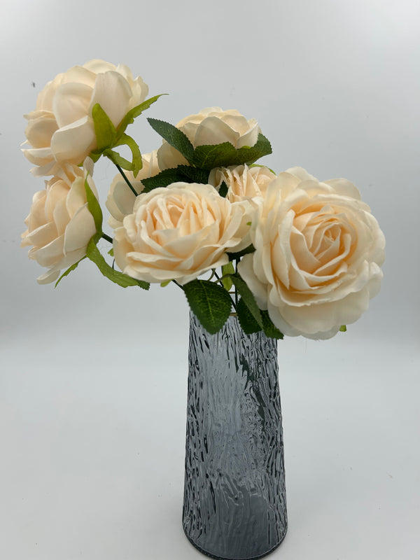 7 Large Heads Peach Color Rose Bunch